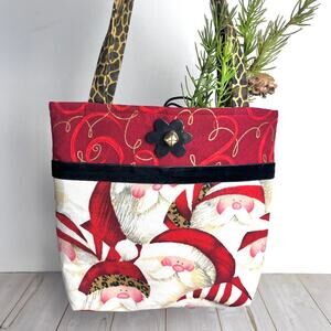 Handcrafted Santas in Hats Small Mini Handbag Leopard Animal Print Accent Handle